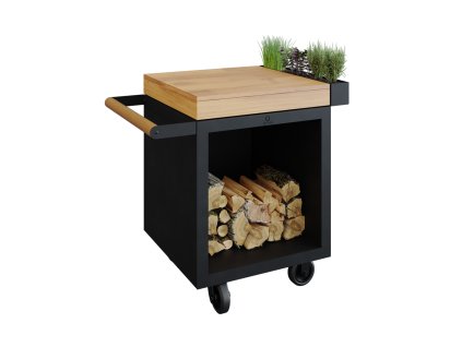 Pojízdný pracovní stůl OFYR Mise en Place Black 65 PRO Teak Wood